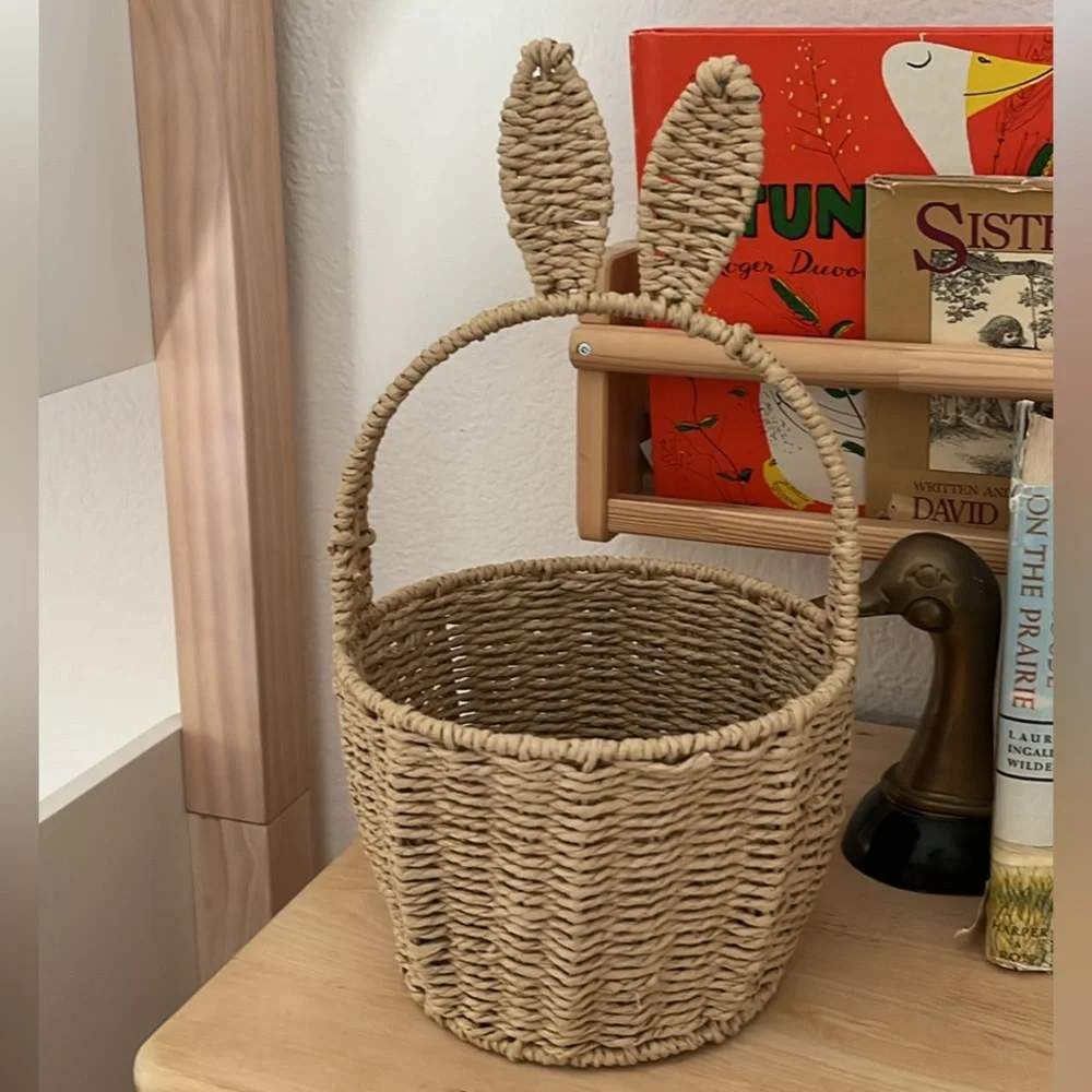 Woven Rattan Wicker Bunny Ear Easter Storage Basket - Tan